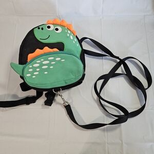 Dinosaur Kids Backpack with Safety Leash - Green and Black